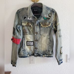 Reason Terra Light Washed Denim Jean Jacket NY With Patch Detail Men's Sz Small